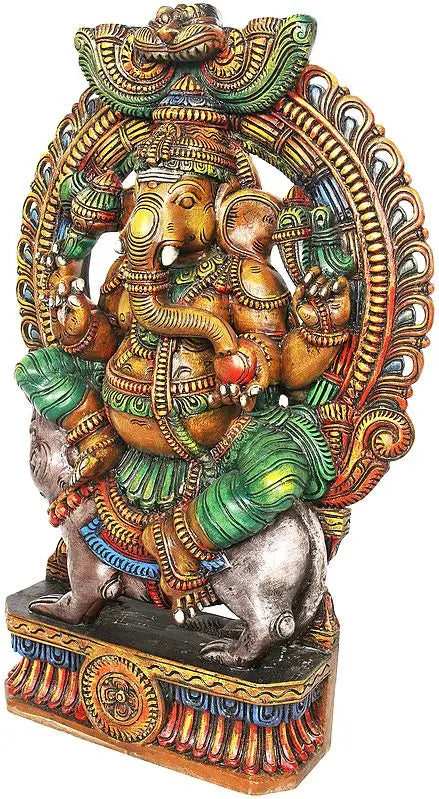 Colourful Lord Ganesha Arumbavur Wooden Statue